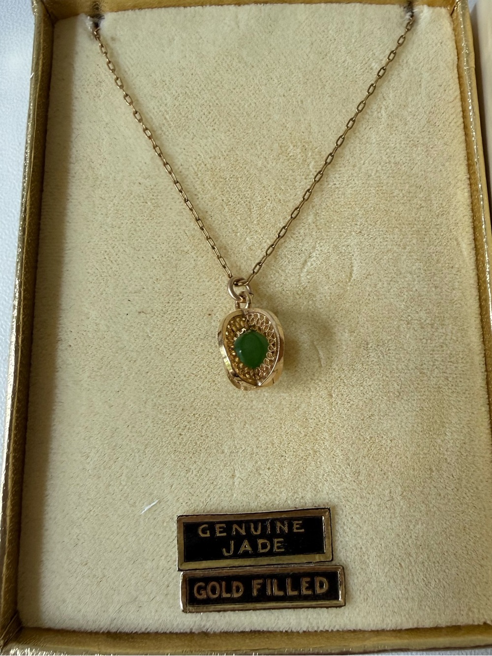 Gold-Filled Necklace with Genuine Green Jade Pendant